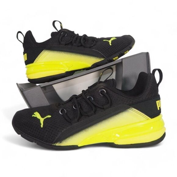 Puma Axelion Sneakers Black / Neon Yellow Ombre 376200-01 Youth 1.5 - Picture 1 of 12